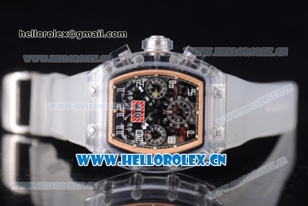 Richard Mille RM 011 Felipe Massa Flyback Chronograph Swiss Valjoux 7750 Automatic Sapphire Crystal Case with Skeleton Dial Rose Gold Inner Bezel and Aerospace Nano Translucent Strap - Click Image to Close